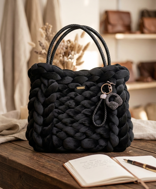 Le Dubai "Éclat Noir" – Création Artisanale en Velours Tressé