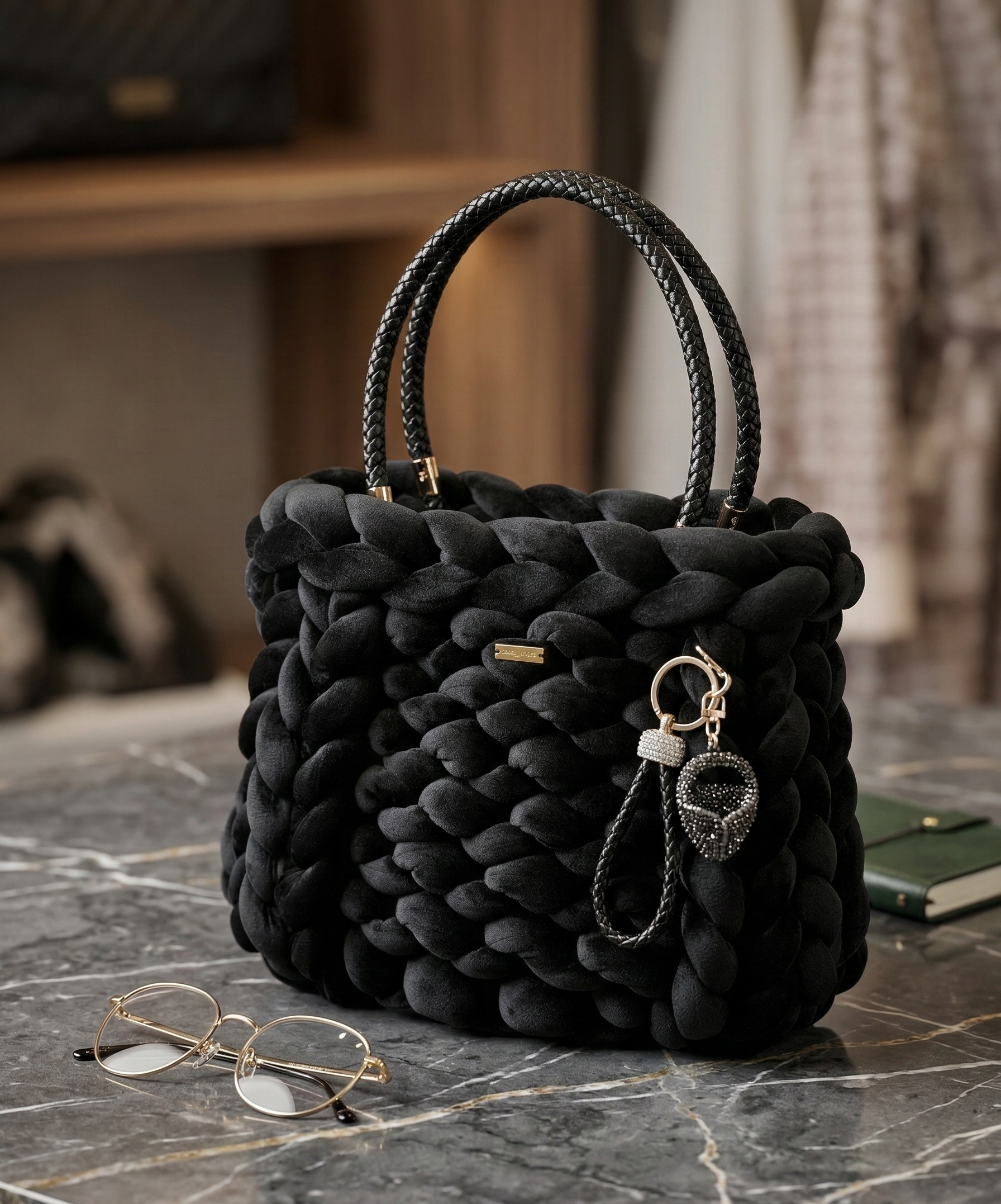 Le Dubai "Éclat Noir" – Création Artisanale en Velours Tressé