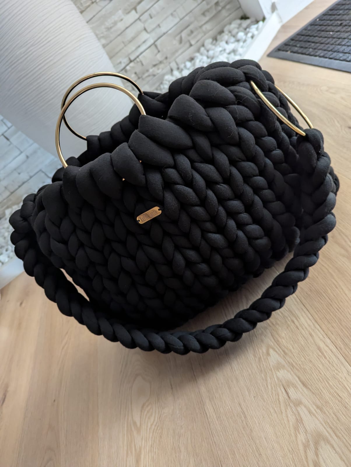 Le Cabas "Kaffè Latte" avec doublure – L'Art du Chunky Knit tote bag