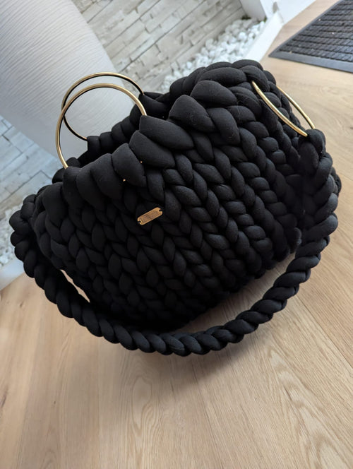 Le Cabas "Kaffè Latte" avec doublure – L'Art du Chunky Knit tote bag