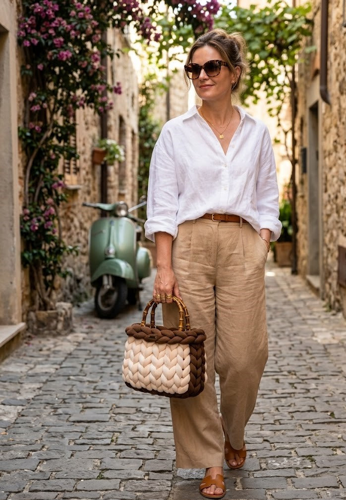 Sac à Main Grosse Maille XXL "Boho Sunset" – Sac Chunky Knit Fait Main – Style Bohème Chic – Création Artisanale Kaffè Latte