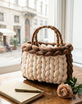 Sac à Main Grosse Maille XXL "Boho Sunset" – Sac Chunky Knit Fait Main – Style Bohème Chic – Création Artisanale Kaffè Latte