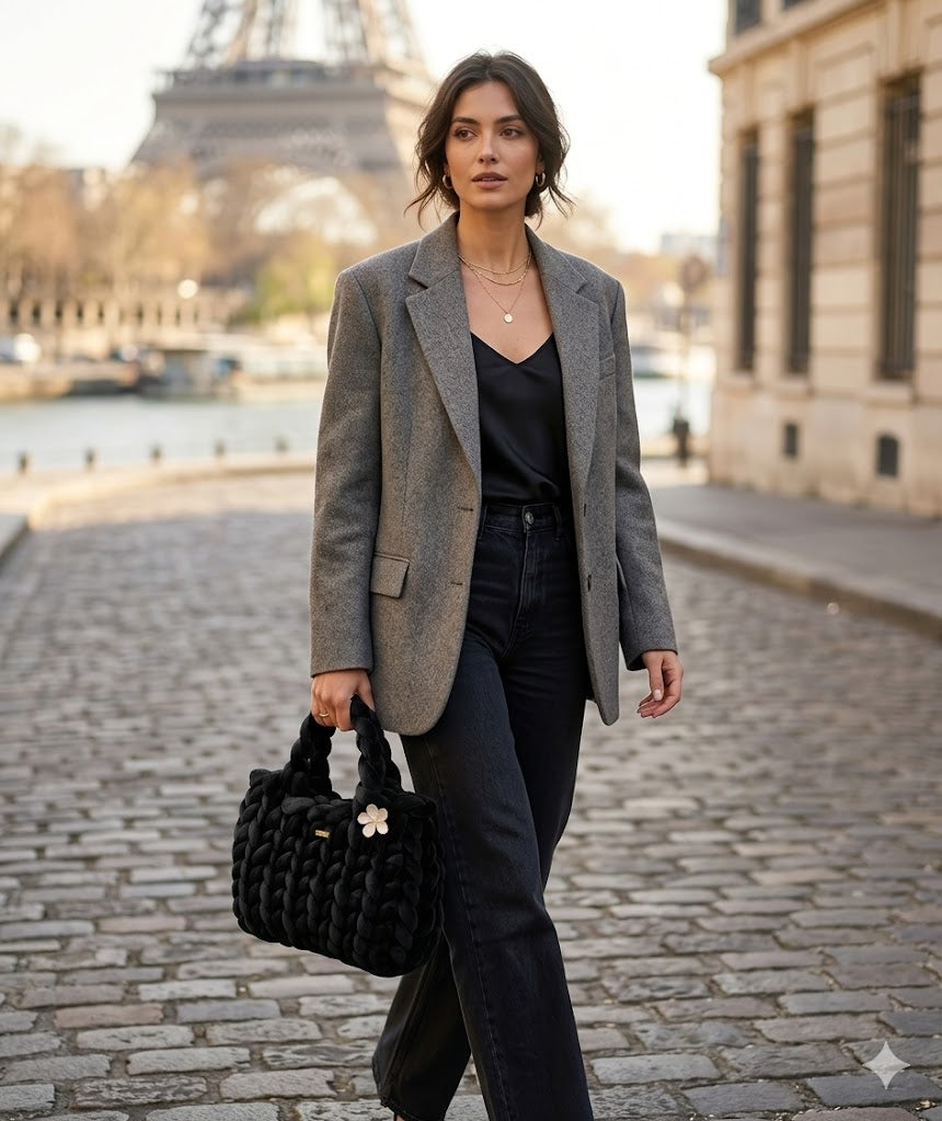 Sac "Paris" | Édition Velours Tressé & Bijou Nacre