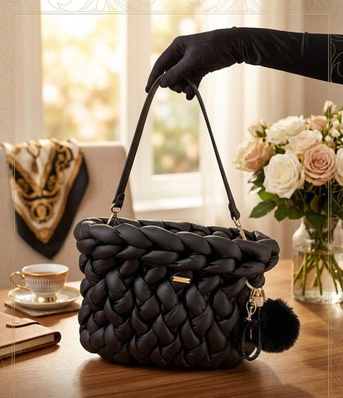 Élégance Sculpturale : Le Sac Chunky Tressé Noir "Kaffè Latte" 🖤✨