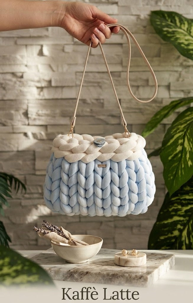 Sac "Nuvola" – Maxi Tressage Artisanal en Velours Bleu Ciel & Crème