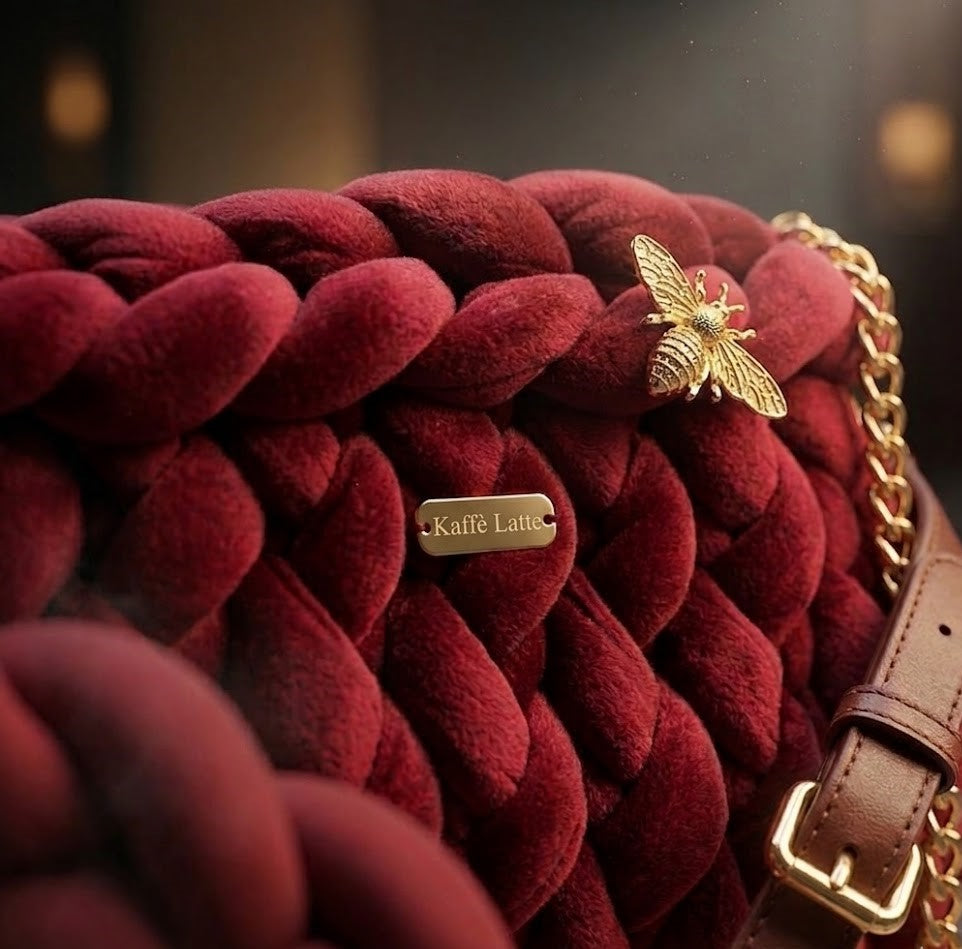 Le Rubis Impérial [Pièce Unique]– Sac en Velours Tressé & Broche Abeille